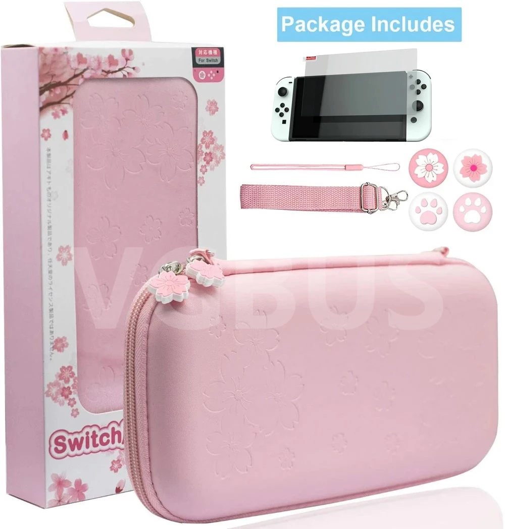 Розовая дорожная сумка для переноски 8 в 1, чехол, защита экрана, ручки для большого пальца, аксессуар для OLED-консоли Nintendo Switch