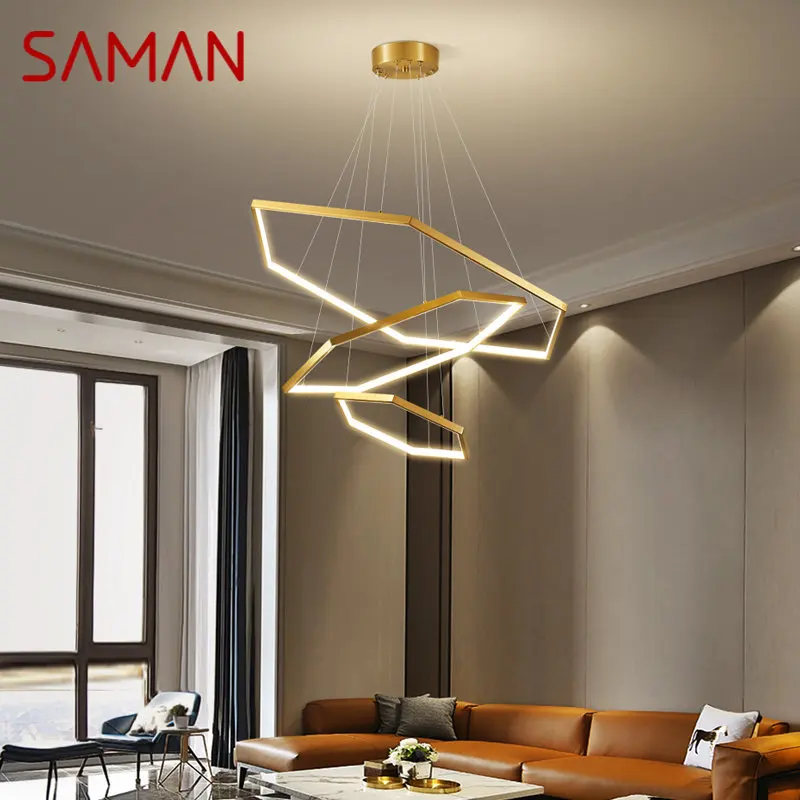 Современный Латунный подвесной светильник SAMAN LED, 3 цвета, Кольцевой подвесной светильник, креативный дизайн, декор для дома, гостиной, столовой