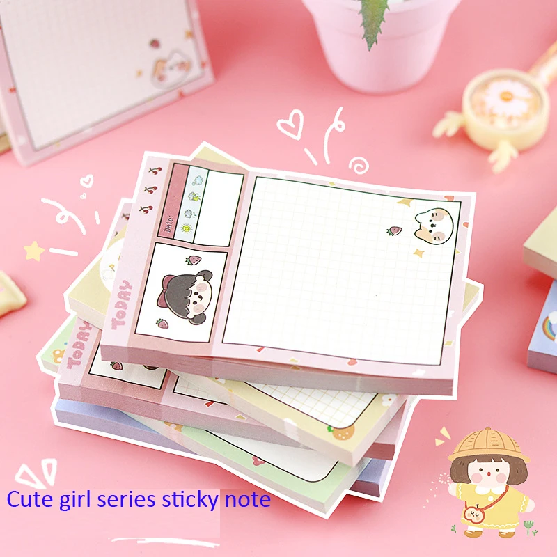 80 листов Kawaii Sticky Notes Cute для заметок с мультяшной девушкой, Блокнот для рисования, Офисные аксессуары, школьные принадлежности, закладки