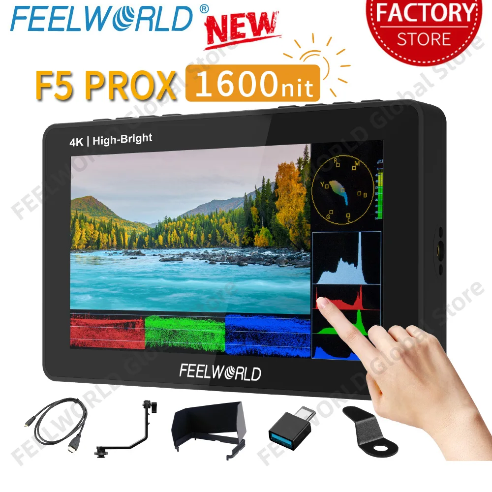 FEELWORLD F5 PROX 5,5-дюймовый 1600nit Сенсорный Экран DSLR Камеры Полевой Монитор IPS 1920x1080 3D LUT 4K HDMI F970 Внешний комплект Type-c