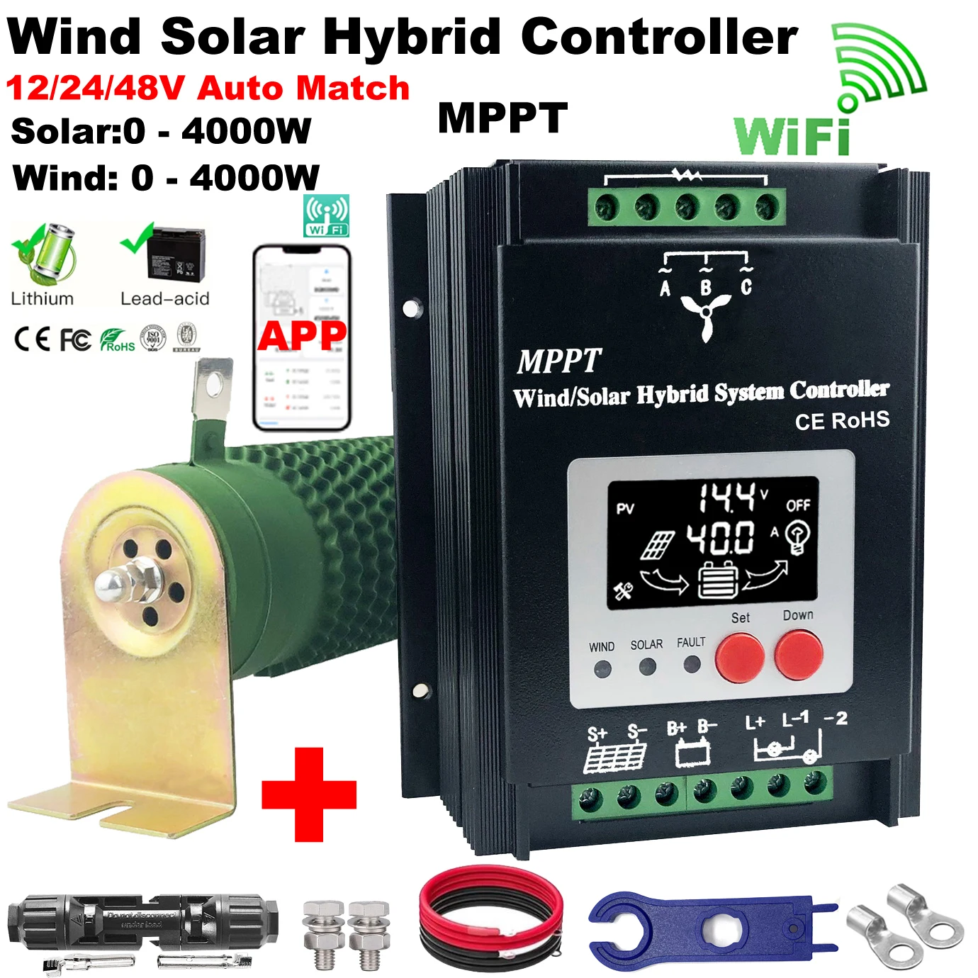 MPPT Wind Solar Hybrid Charge Controller Wind 4000W & Solar 4000W 12/24 В/48 В Автоматический Гибридный Контроллер с Сопротивлением Сбросу Нагрузки