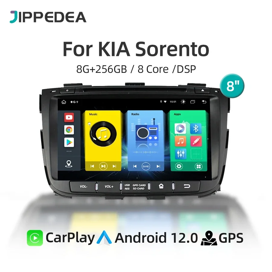 Автомобильный DVD-Радио Auto Android 13 CarPlay 4G WiFi GPS Навигация RDS Bluetooth Стерео Мультимедийный Плеер Для KIA Sorento 2013-2014