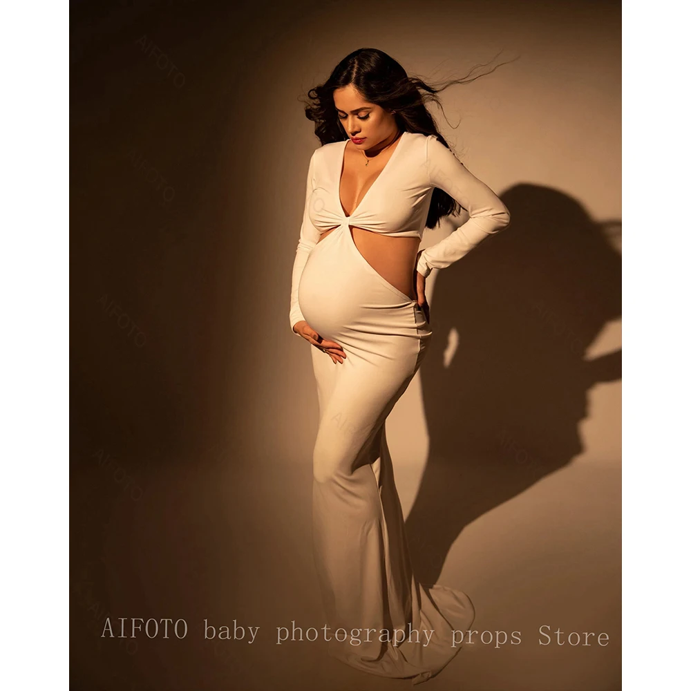Платья для фотосъемки беременных с длинным рукавом Одежда для беременных Фотосессия для беременных Эластичная юбка Модное Элегантное вечернее платье