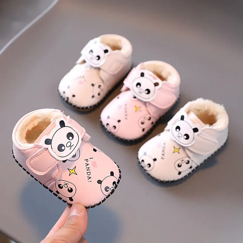 Детская Обувь для малышей от 0 до 1 года Хлопчатобумажная обувь с мультяшной мягкой подошвой и утолщенным ворсом Детская обувь для малышей Зима