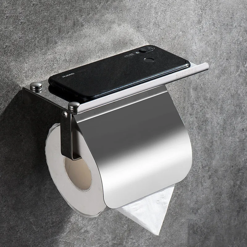 Аксессуары для ванной комнаты Держатель туалетных салфеток из нержавеющей стали, настенный стеллаж для хранения в ванной, держатель для салфеток для мобильного телефона