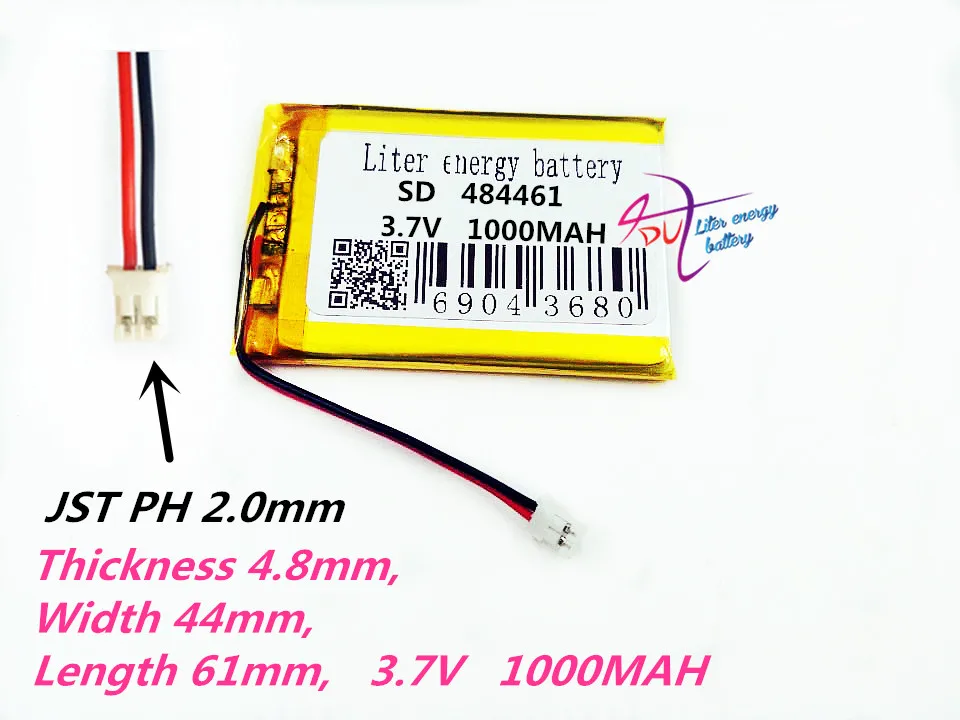 XHR-2P 2,0 484461 3,7 В 1000 мАч Литий-Полимерный Li-Po литий-ионный Аккумуляторные батареи для Mp3 MP4 MP5 GPS мобильный Bluetooth