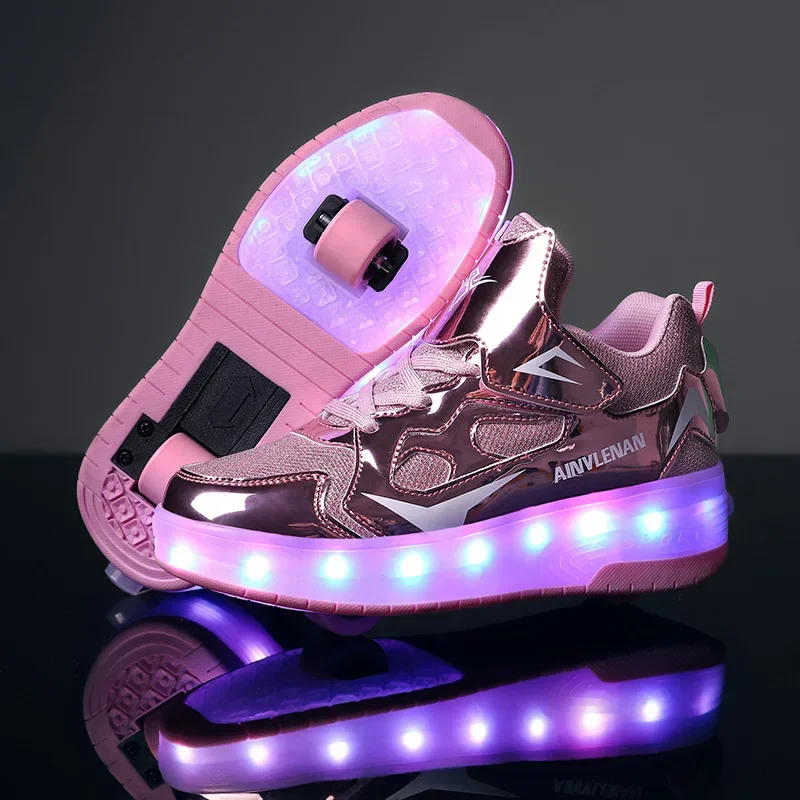 Роликовые коньки со светодиодной подсветкой USB Зарядка Детские повседневные колеса для скейтбординга Спортивная обувь для мальчиков и девочек Детские кроссовки Тапочки
