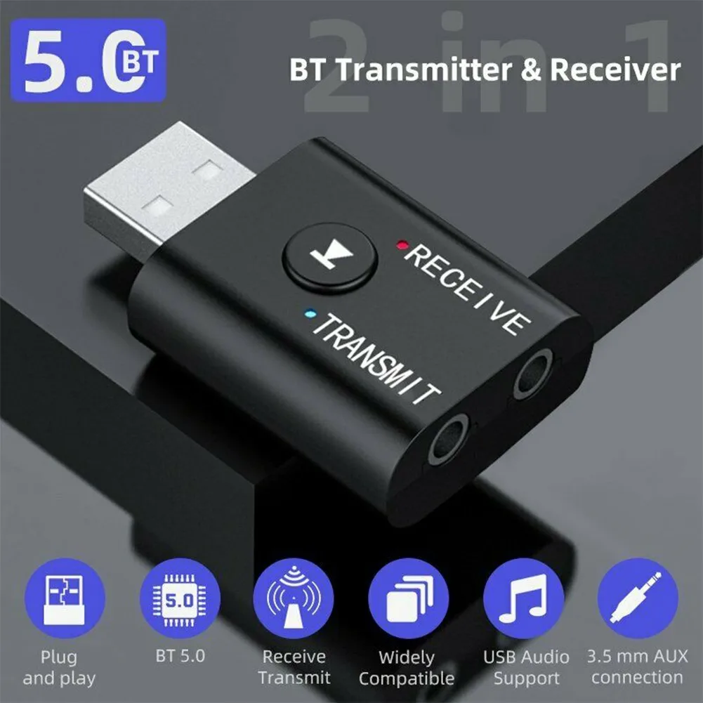 Bluetooth 5,0 Передатчик Приемник 2 В 1 Беспроводной Аудио 3,5 мм USB Aux Адаптер Автомобильный Hi-Fi Аудио Беспроводной аудиоприемник 42*25*11 мм