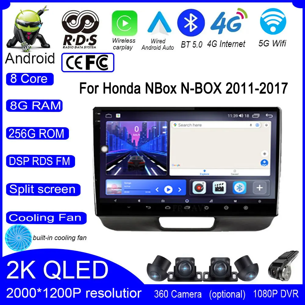 QLED IPS Android Auto Автомобильный Радио Мультимедийный Плеер Для Honda NbOx N-BOX 2011-2017 Авторадио DSP Навигация GPS CarPlay Стерео