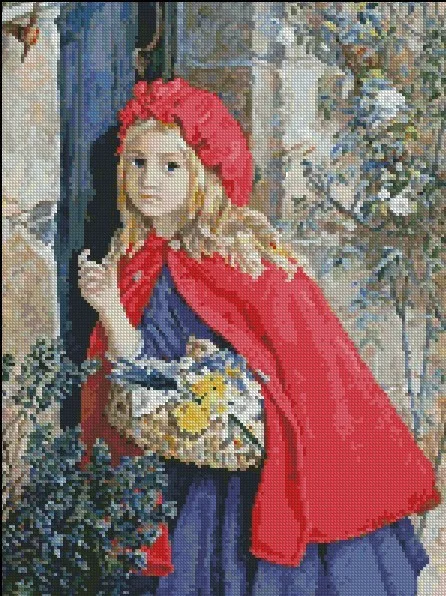 Набор для вышивания крестиком из хлопка с более высоким содержанием, Красная Шапочка, Маленькая девочка-горничная в красном плаще, стук в дверь, гость