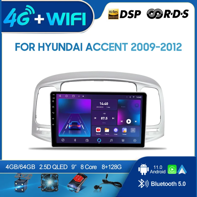 QSZN Для HYUNDAI ACCENT 2009-2012 9 ДЮЙМОВ 2 din Android 12,0 Автомобильный Радио Мультимедийный видеоплеер GPS Навигация 4G Carplay головное устройство