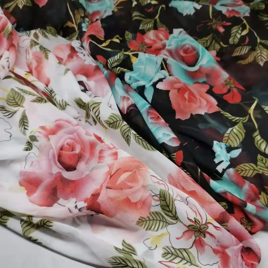 Летнее платье-шарф из шифона 75D с цветочным принтом в виде розы
