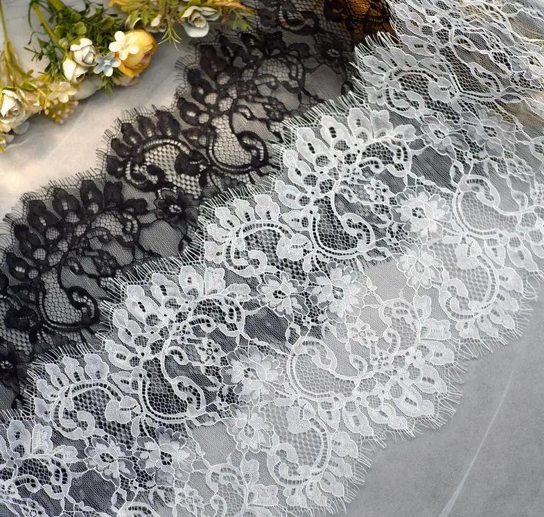 Черно-белая кружевная ткань для ресниц Декоративные рукава юбки ручной работы с длинными кружевными аксессуарами
