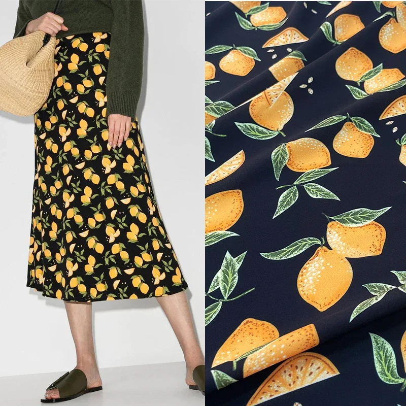 2021 Европейский и Американский Бренд Lemon Fruit Pattern Черный Фон с Принтом Юбка Летняя Модная Ткань