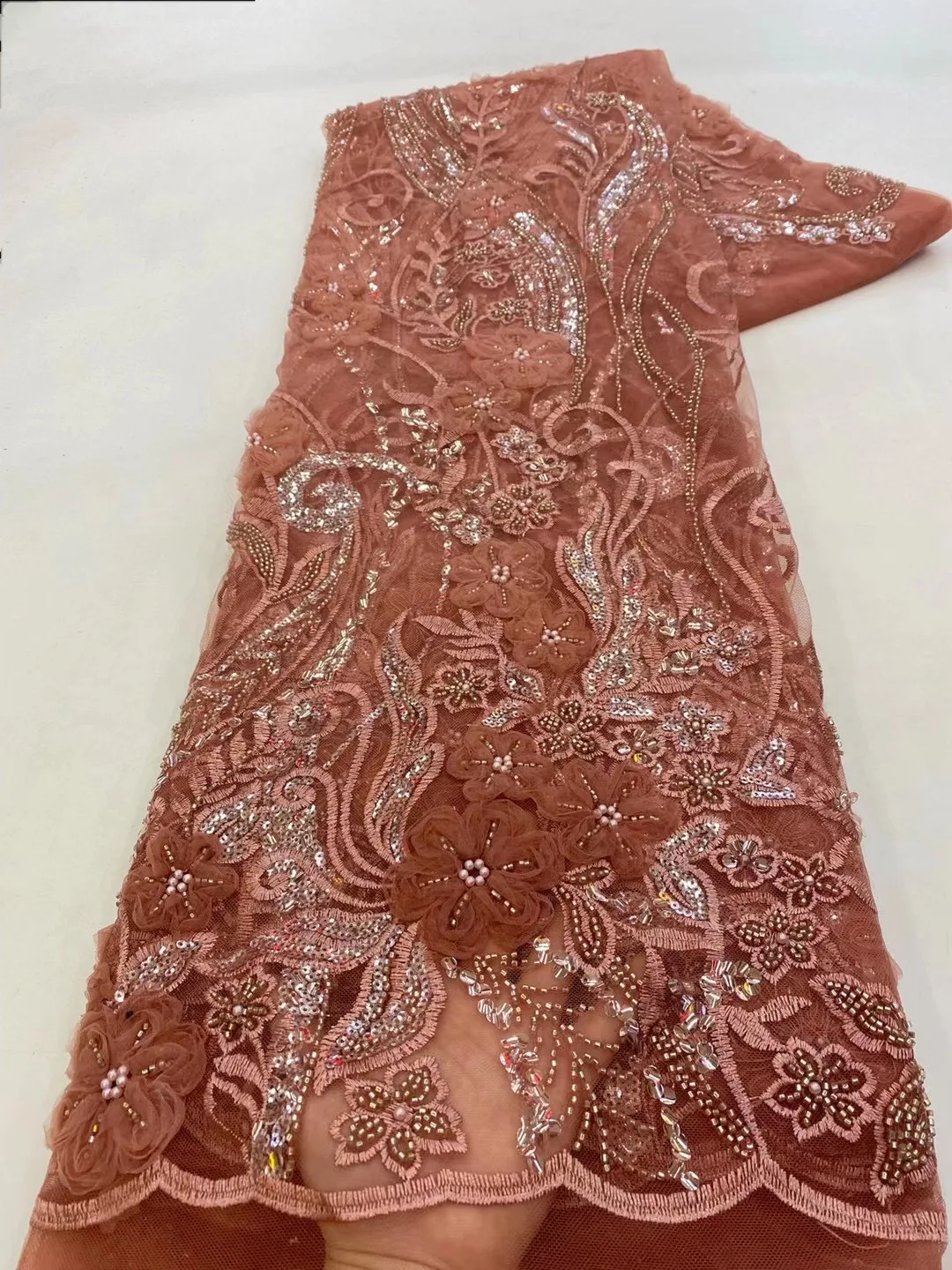 Роскошные градиентные модели 3D Цветочная сетчатая ткань, тонкие блестки для вышивания бисером Кружевная ткань для вечернего платья 5 ярдов AXZ5704
