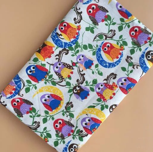 Винтажный бренд 48x145cm Zaka Хлопчатобумажная льняная ткань с милым рисунком совы для детского постельного белья, текстиль для шитья