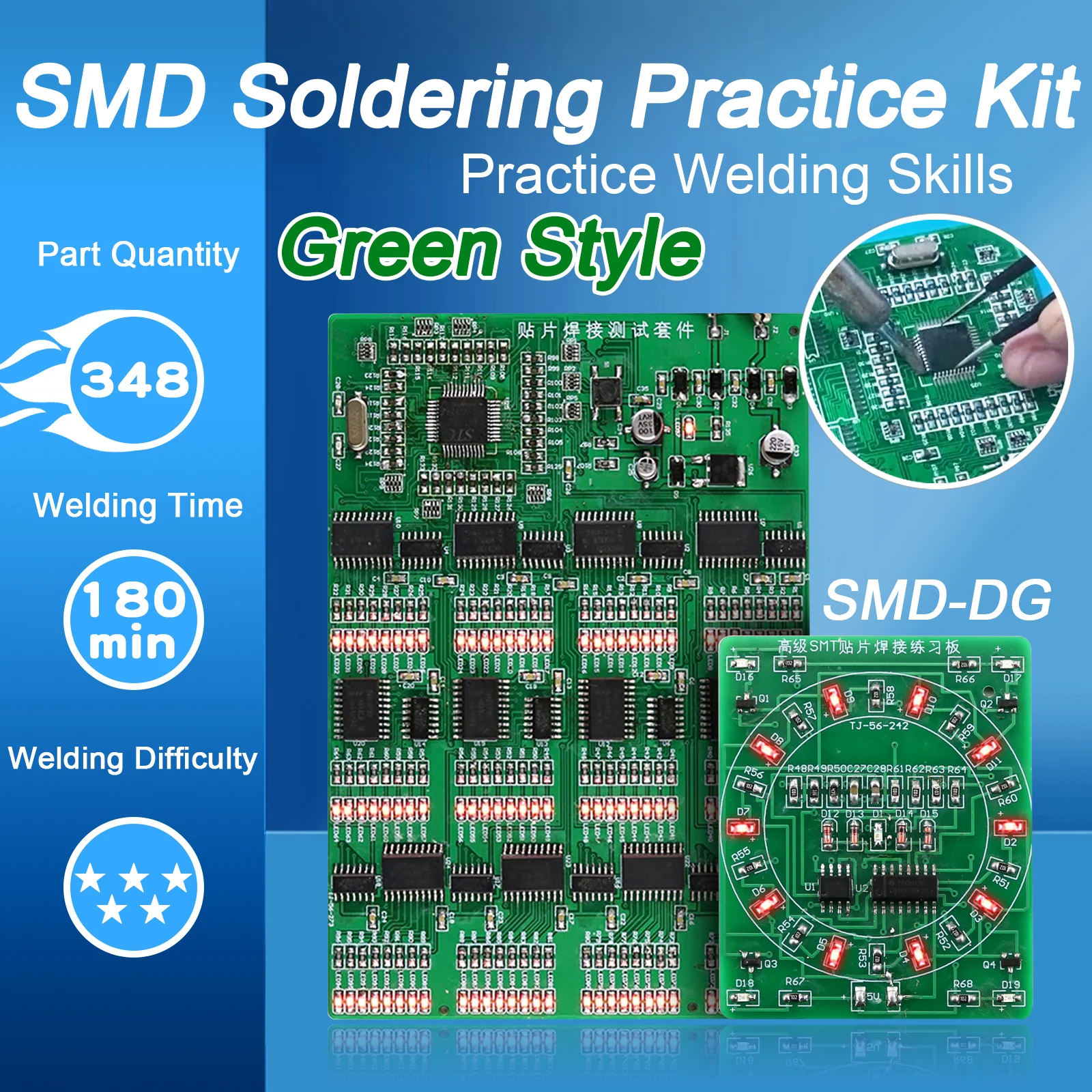 Набор для практики пайки из двух частей SMD-печатная плата Светодиодный электронный SMT-компонент DIY PCB Kit Проектные инструменты Базовый набор для пайки