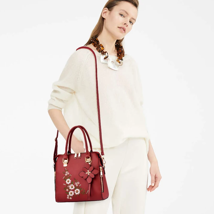 Дизайнер Вышивает женские сумки, повседневные женские сумки через плечо из искусственной кожи, украшает цветочную квадратную сумку через плечо, Повседневные женские кошельки