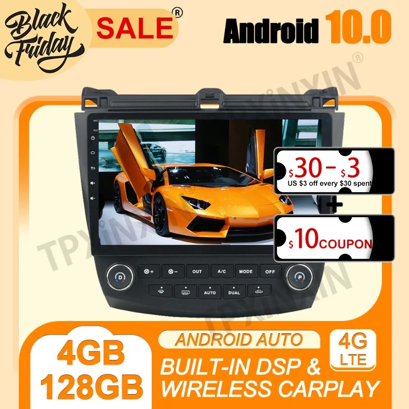 4 + 128 Г PX6 Android 10,0 Carplay Для Honda Accord 7 2003-2007 Мультимедийный Плеер Авто Магнитола GPS Навигация Головное Устройство