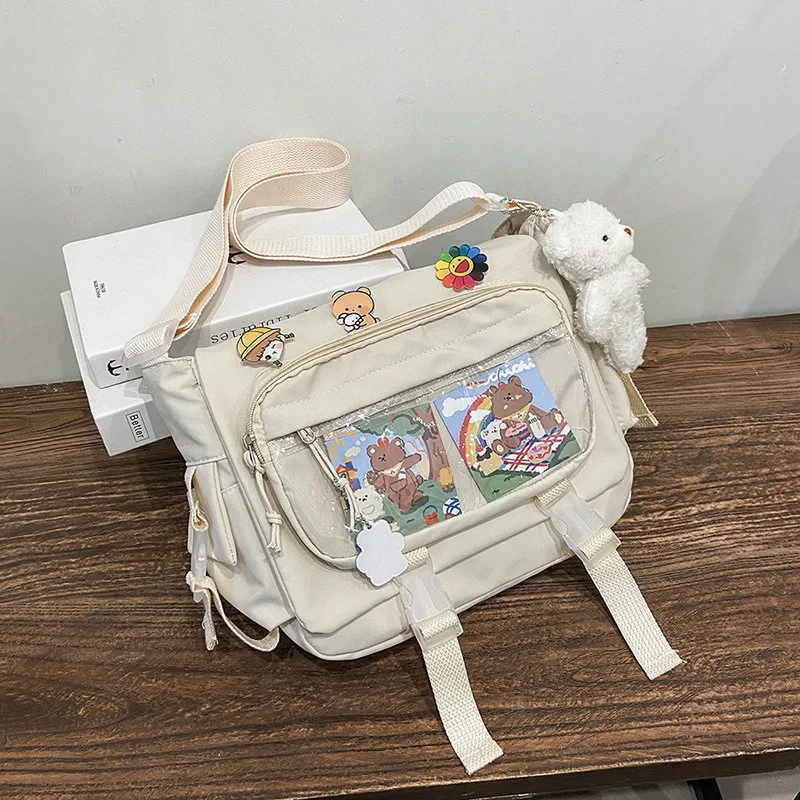 Студенческая сумка-мессенджер в элегантном стиле, женская нейлоновая сумка через плечо, прозрачная карманная сумка через плечо