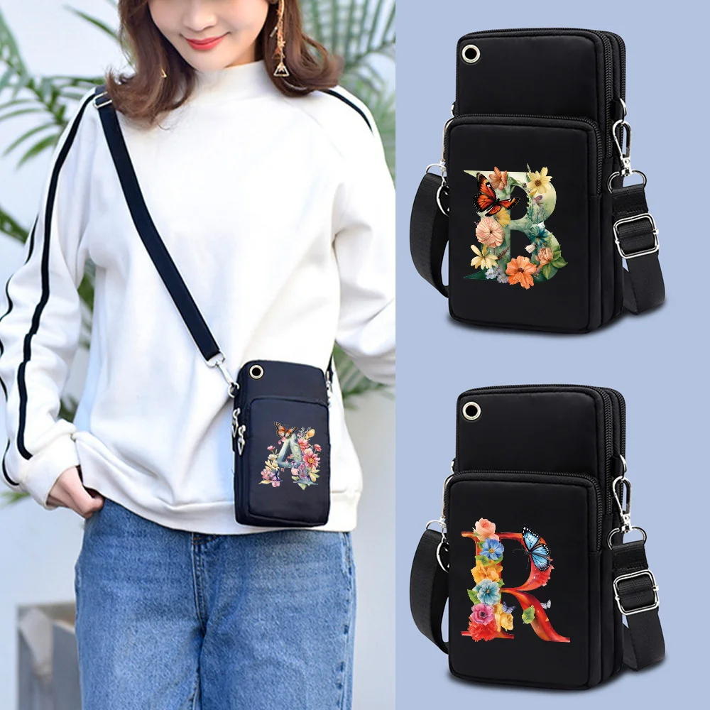Сумка для мобильного телефона, маленькая сумка через плечо, женская сумочка, холщовый кошелек для мобильного телефона, дорожная сумка с буквенным рисунком бабочки