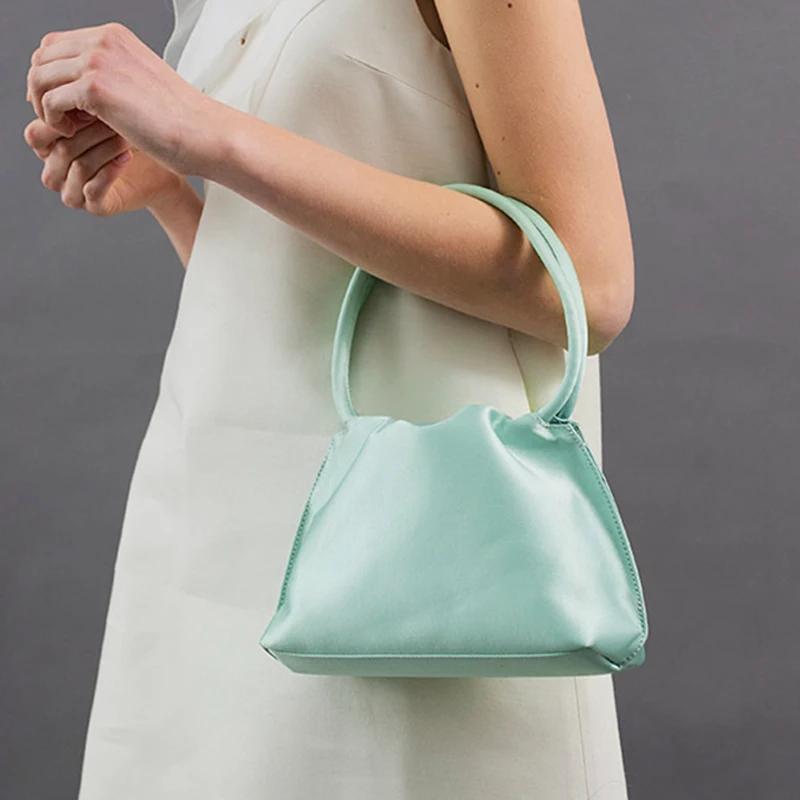 Роскошные Складки, маленькие однотонные женские сумки, шелковый дизайн, женская маленькая сумка через плечо, винтажная женская сумка-тоут, кошелек-клатч, сумочка