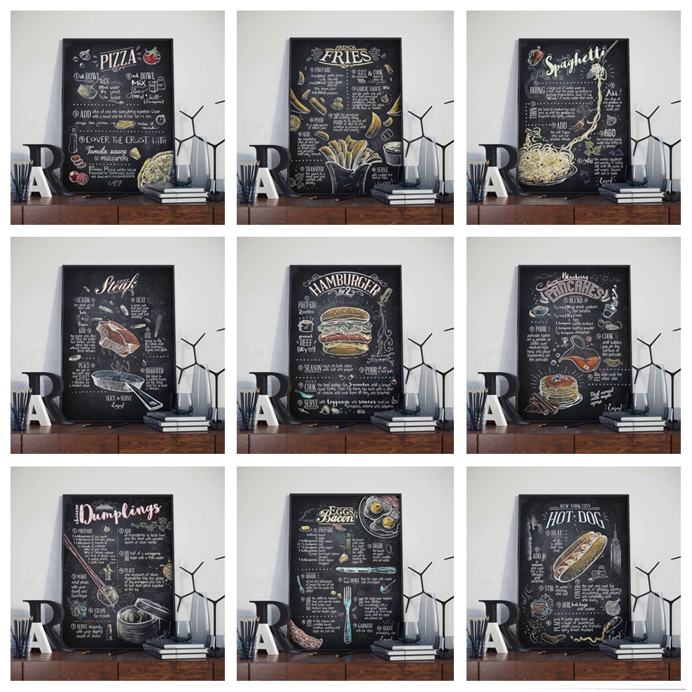 Картина на Классной доске Классическая Кухня Гурмана Бургер Фри Столовая Кухня Настенное Искусство Домашнего Декора Качественные Плакаты На Холсте