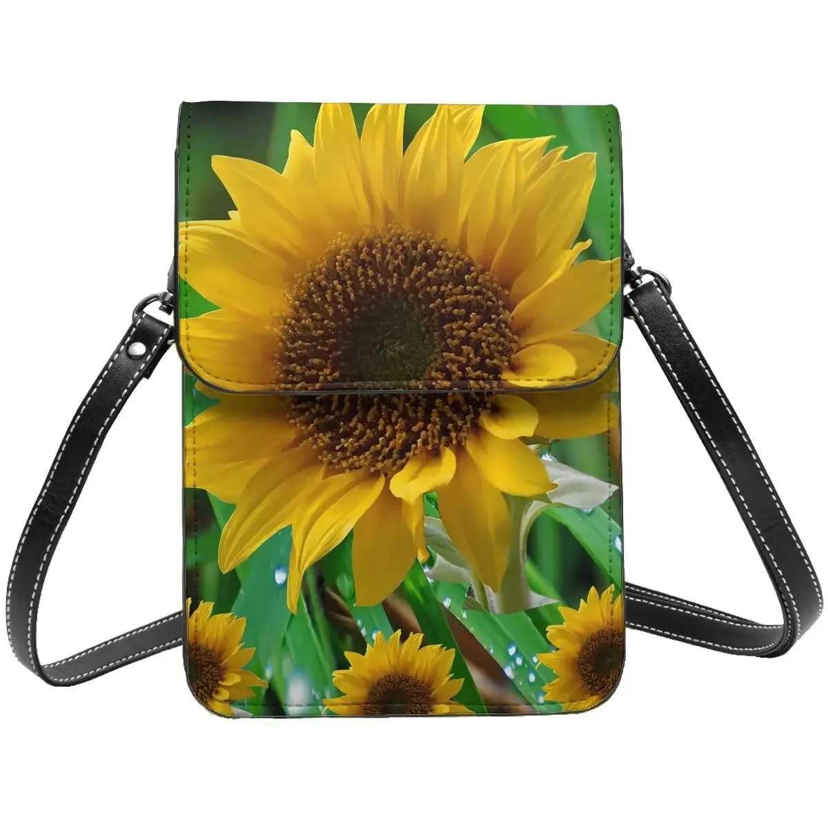 Сумка через плечо Nature Sunflower с принтом зеленых листьев, винтажная кожаная уличная сумка для мобильного телефона, женские объемные сумки