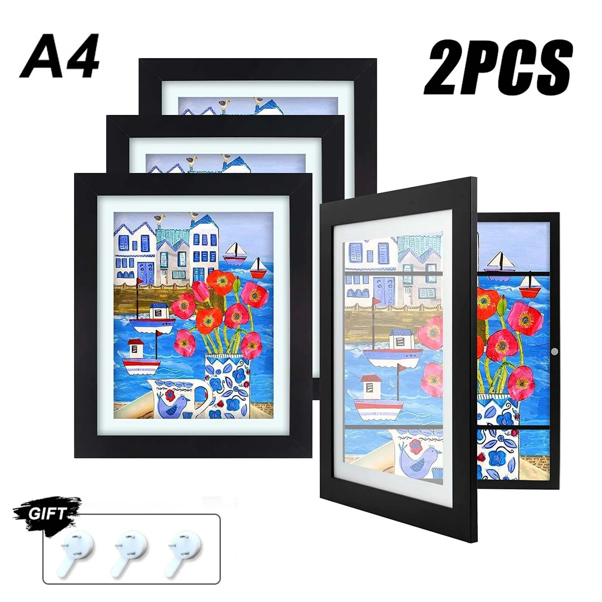 2 шт. детские художественные рамки, деревянный сменный дисплей для детских художественных проектов формата А4, дисплей для хранения изображений в домашнем офисе