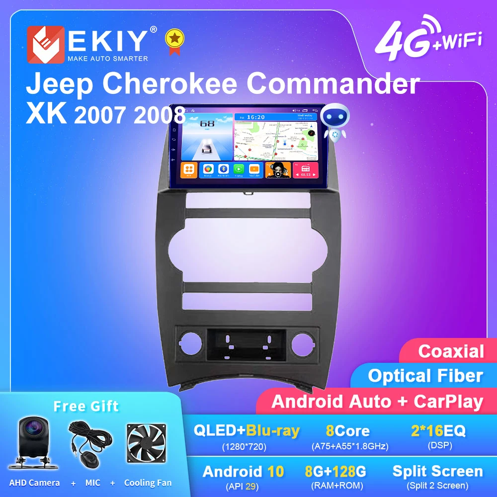 EKIY T7 Android 10,0 Автомобильный Радио Мультимедиа Vdeo Плеер Для Jeep Cherokee Commander XK 2007 2008 Навигация GPS Без 2din Carplay HU
