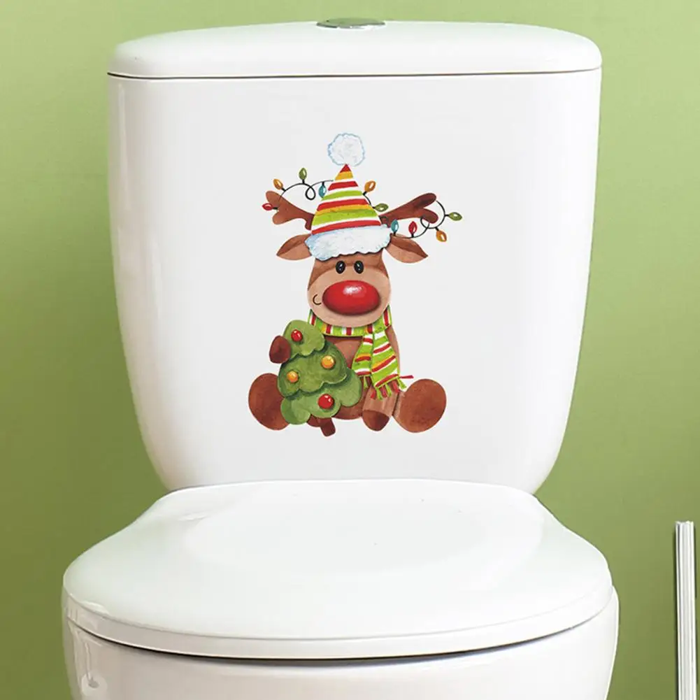 Наклейки на туалет в праздничной тематике, яркий рождественский стикер на туалет с лосем, Съемный декор для детской спальни, ванной комнаты, Яркий