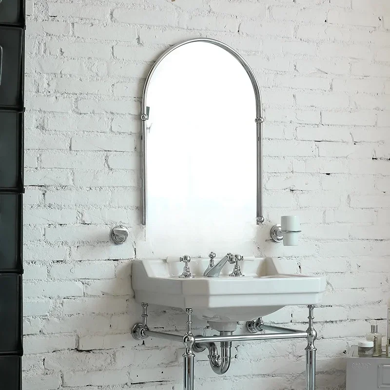 Зеркало в ванной Европейское настенное Зеркало в ванной, Умывальный столик, Серебряное Полуовальное Туалетное зеркало