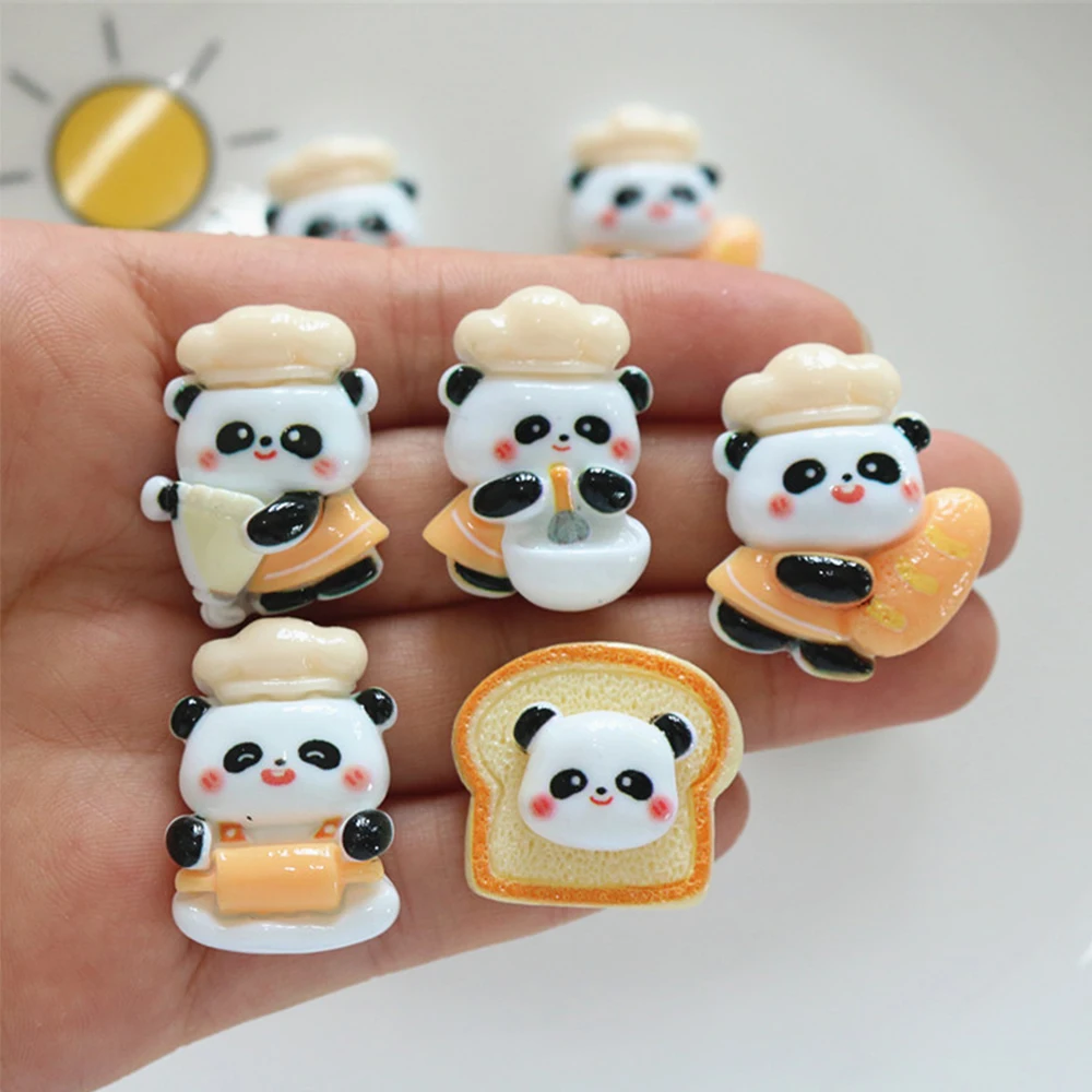 10ШТ Блестящих кабошонов из смолы серии Bakery Panda с миниатюрной плоской спинкой для скрапбукинга, домашнего декора, аксессуаров для рукоделия, 10ШТ.
