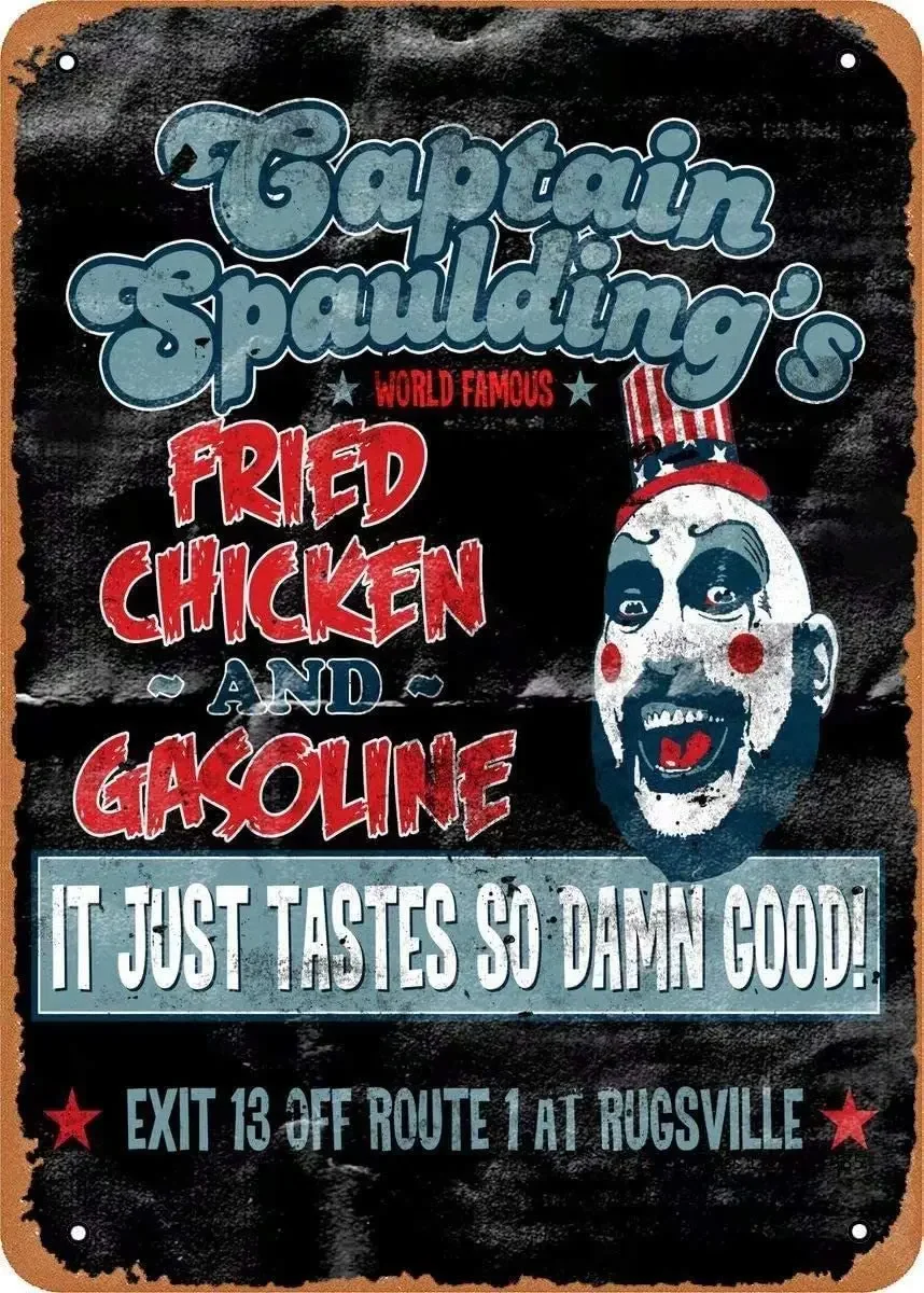 Металлическая вывеска Captain Spaulding's- Жареная курица и бензин-Постер винтажных фильмов, табличка для декора стен ресторана в гараже отеля
