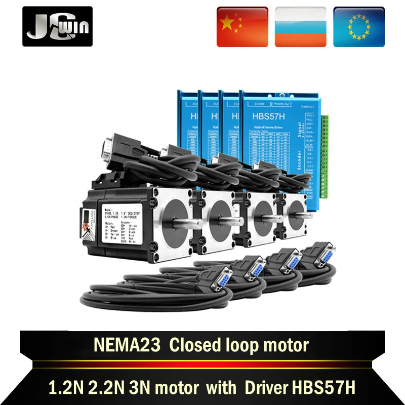 4Kit Шаговый двигатель Nema 23: 3.5A 1.2N 2.2N 3N 2-фазный двигатель с замкнутым контуром + Гибридный драйвер HBS57H + мощность 350 Вт36 В + Плата MACH3 для ЧПУ