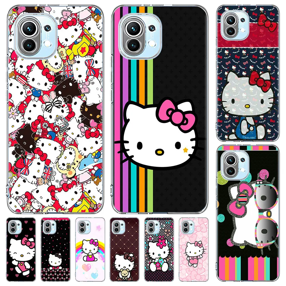 Милый чехол Hello Kitty для Xiaomi Mi 11 11T A2 Note 10 9T 13 8 12 12X 11i 9 Lite CC9 12T Pro A3 CC9E TPU Прозрачный Чехол Для Телефона