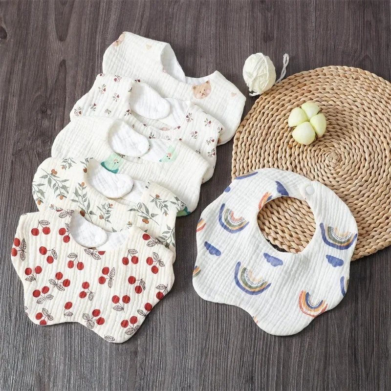 Детское хлопчатобумажное полотенце для слюны с принтом, марлевый нагрудник с волнистыми краями, Слюнявый нагрудник, трансграничный подарок для новорожденного, милый и милый