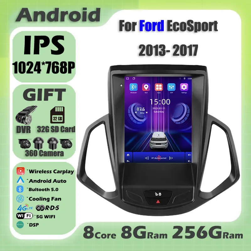 IPS для Ford EcoSport 2013- 2017 Carplay Android 13 Автомобильный радиоприемник, мультимедийный видеоплеер, Навигационное головное устройство, стерео 2Din Аудио