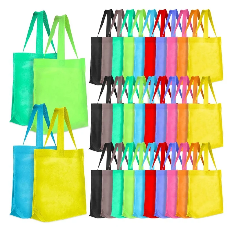 50 Штук нетканых многоразовых сумок Многоцветные подарочные пакеты Цветные Пустые сумки для тотализаторов Объемные Тканевые продуктовые сумки 32 X 37 X 10 см