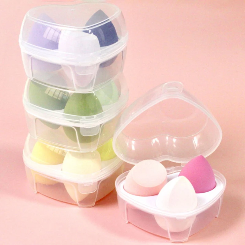 Прозрачная коробка для хранения косметических Слойек для путешествий с 3 Сетками В форме сердца, Футляр для сушки яиц для макияжа, Портативный Контейнер для губки