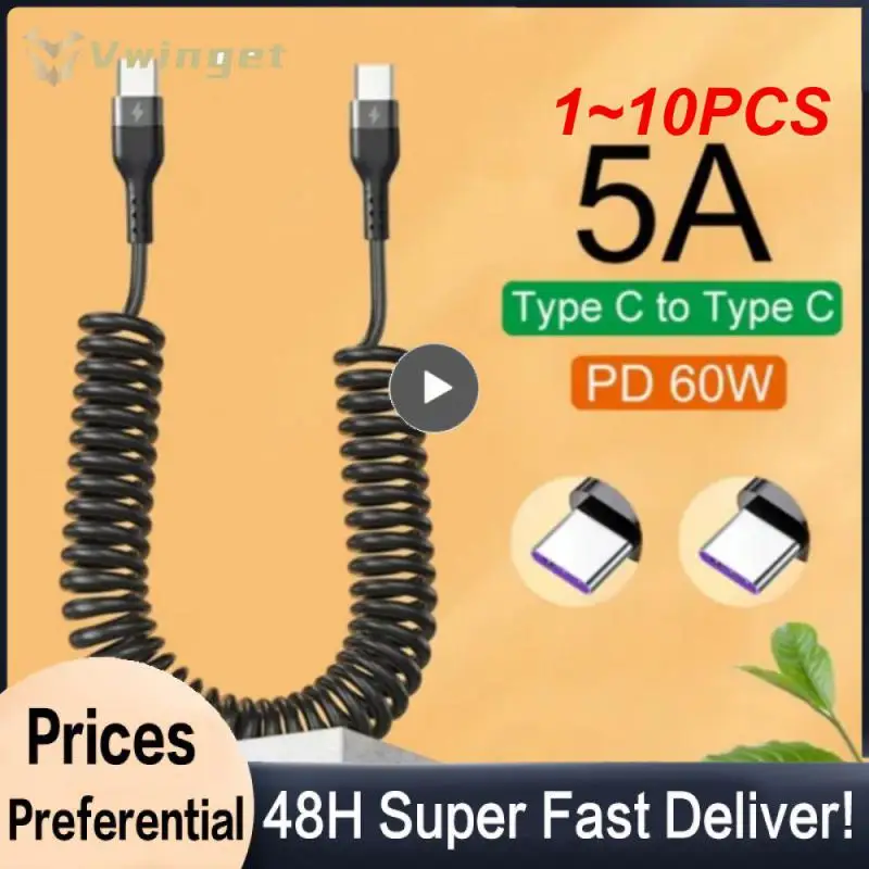 1-10 Шт. Кабель для быстрой зарядки Type C-Type C мощностью 66 Вт 5A для зарядного устройства для телефона Redmi OnePlus, пружинный телескопический автомобильный USB C