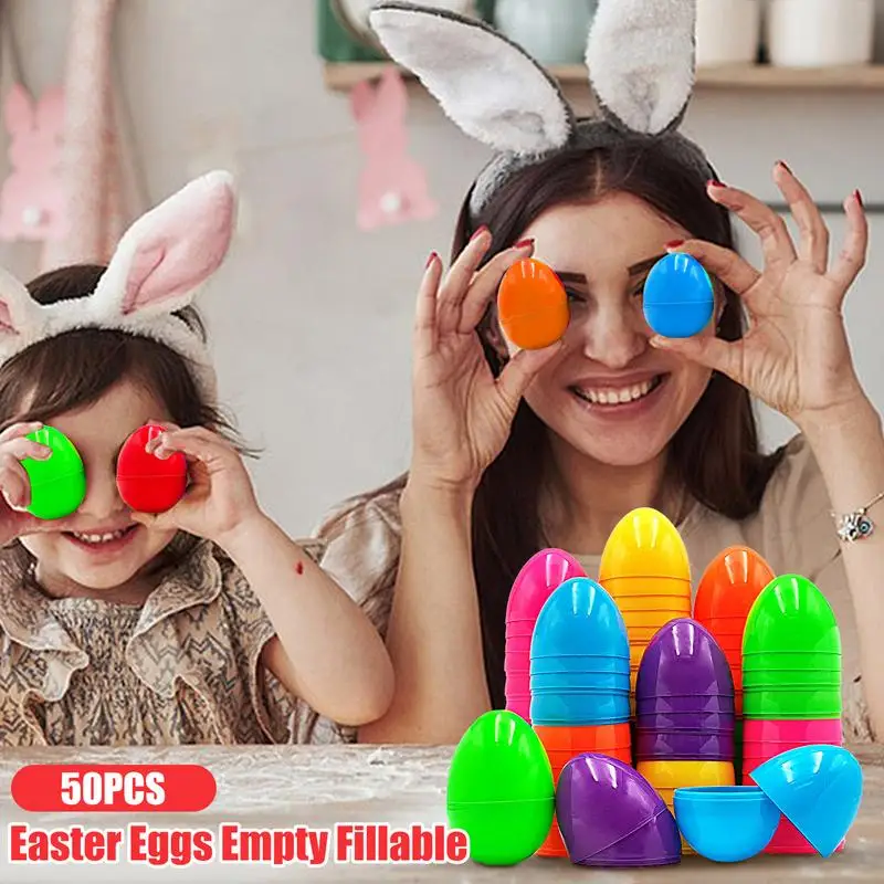 50шт Пасхальных яиц, пустых пластиковых пасхальных яиц, заполняемых слепыми яйцами, пустых яиц для вечеринки, красочных ярких пасхальных яиц, пасхального сюрприза
