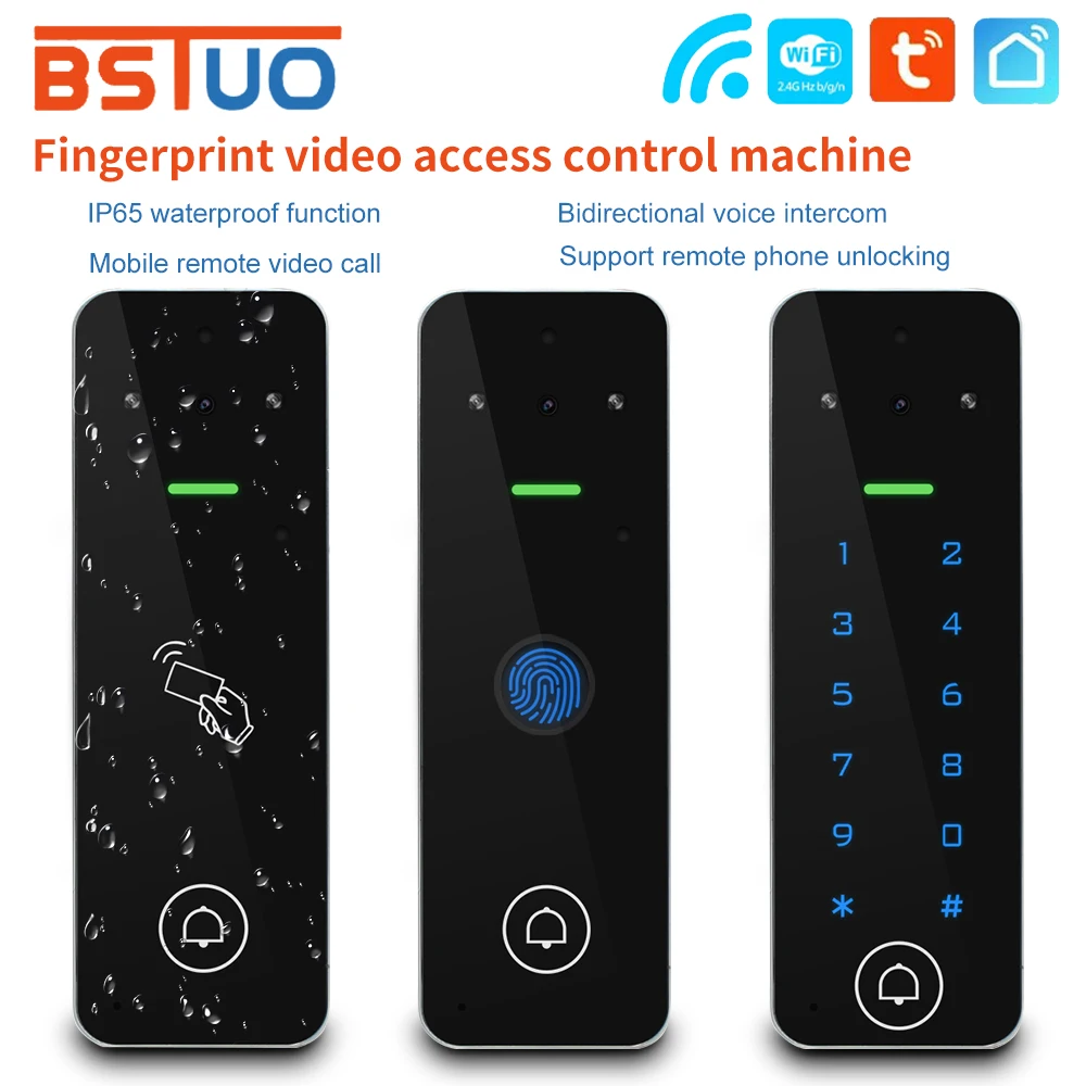 Приложение Tuya WIFI Smart Video Дверной звонок Домофон Клавиатура контроля доступа Считыватель отпечатков пальцев RFID Дистанционное открытие с помощью мобильного телефона для виллы