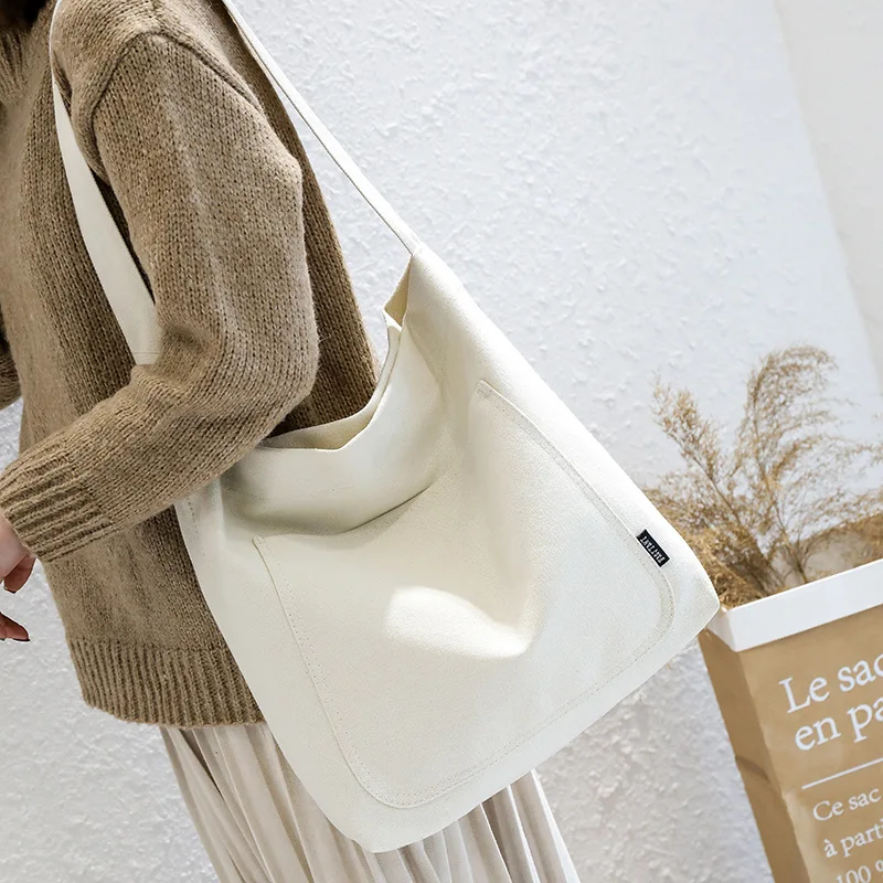 Женская сумка для отдыха, однотонная холщовая сумка, женская простая сумка через плечо большой емкости, Японская