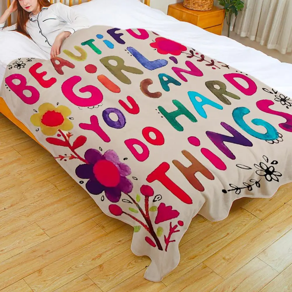 Фланелевое одеяло для путешествий, фланелевое одеяло с принтом вдохновляющих слов, Мягкое уютное фланелевое одеяло с красочной вдохновляющей надписью для дивана