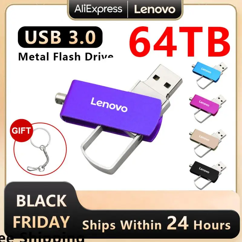 Lenovo Новый USB флеш-накопитель Мобильный флеш-накопитель 64 ТБ 16 ТБ 8 ТБ Флешка Флешка Водонепроницаемый Серебристый флэш-диск Memoria Cel USB-накопитель в подарок