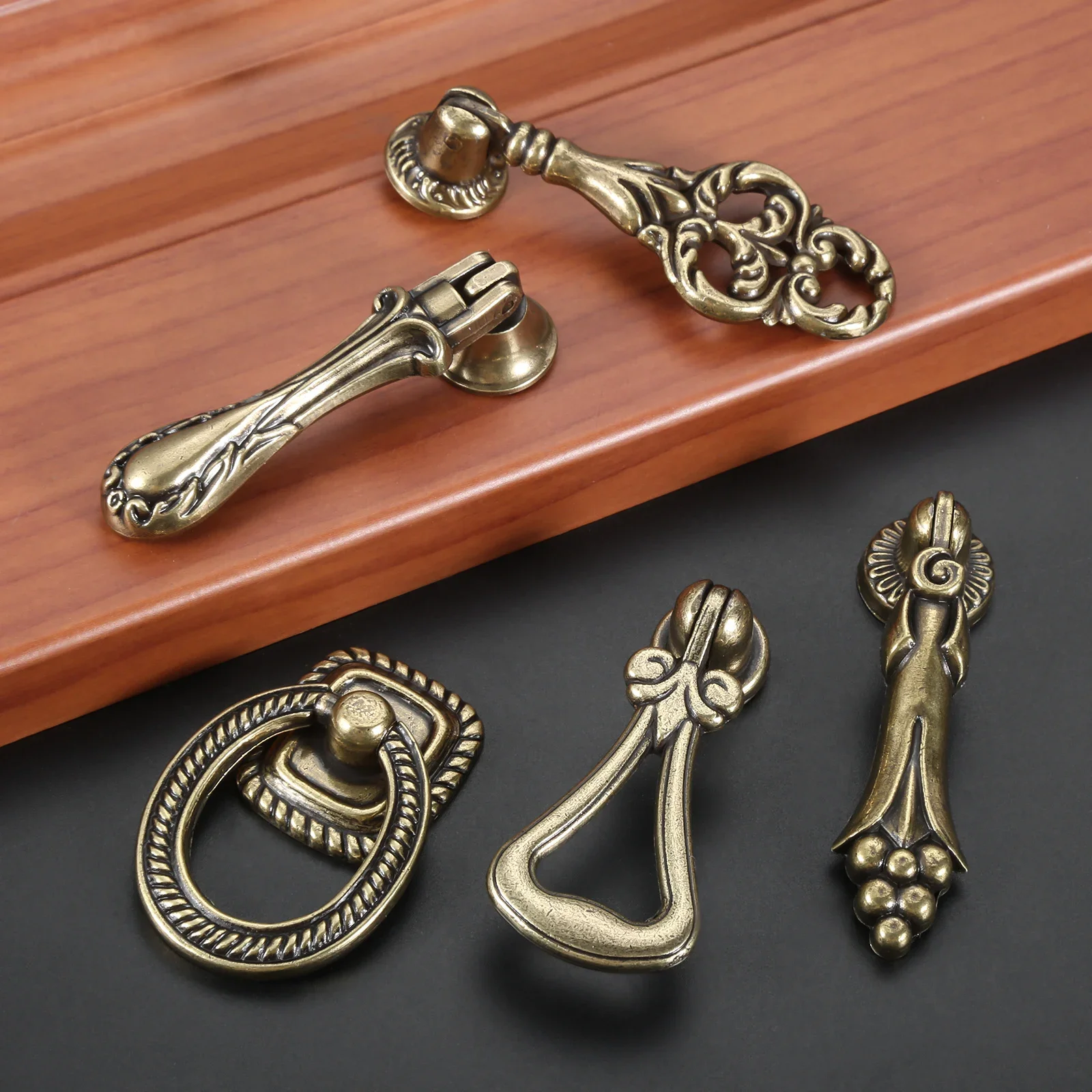 Подвесной бронзовый ящик в стиле ретро, ручка для шкафа, античное латунное подвесное кольцо, ручка для шкафа, ручка для комода, домашний декор