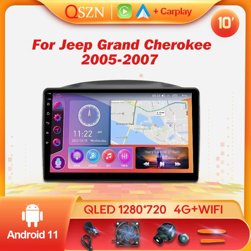 QSZN Автомагнитола Для JEEP Grand Cherokee 2005 2006 2007 Мультимедийный Видеоплеер Navigaion GPS DVD Головное Устройство Carplay Auto Stereo