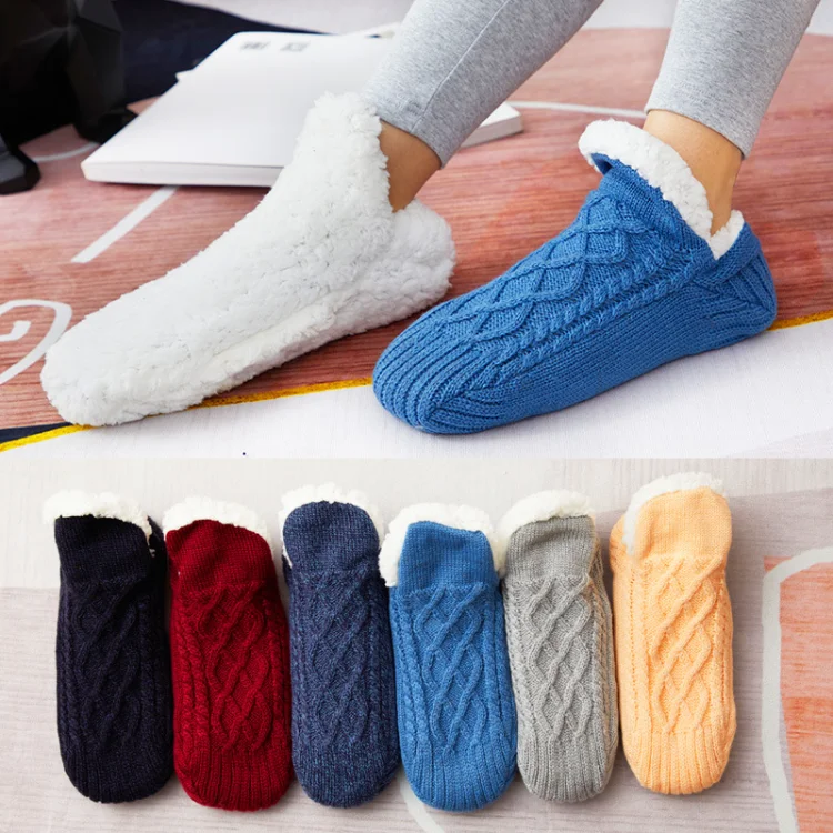 Напольные носки с флисом, утолщенные Зимние Женские, взрослые, Детские, приклеенные к низу, теплые домашние носки для взрослых, мужские носки