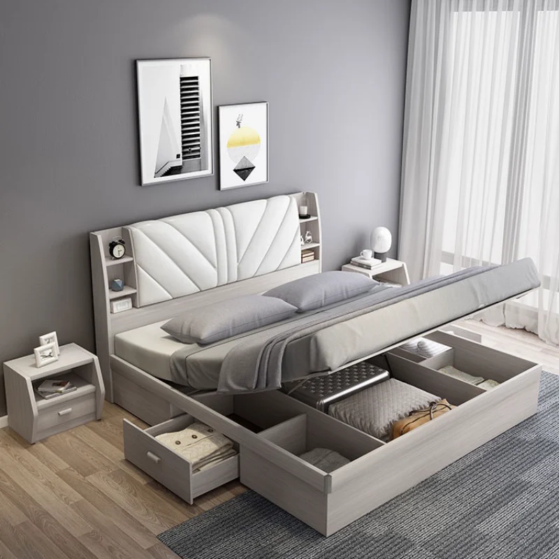 Продукт может быть изготовлен по индивидуальному заказу: современная минималистичная кровать для хранения под давлением воздуха, двуспальная кровать, панельная мебель 1,8 м, 1,5 м, мастер-класс